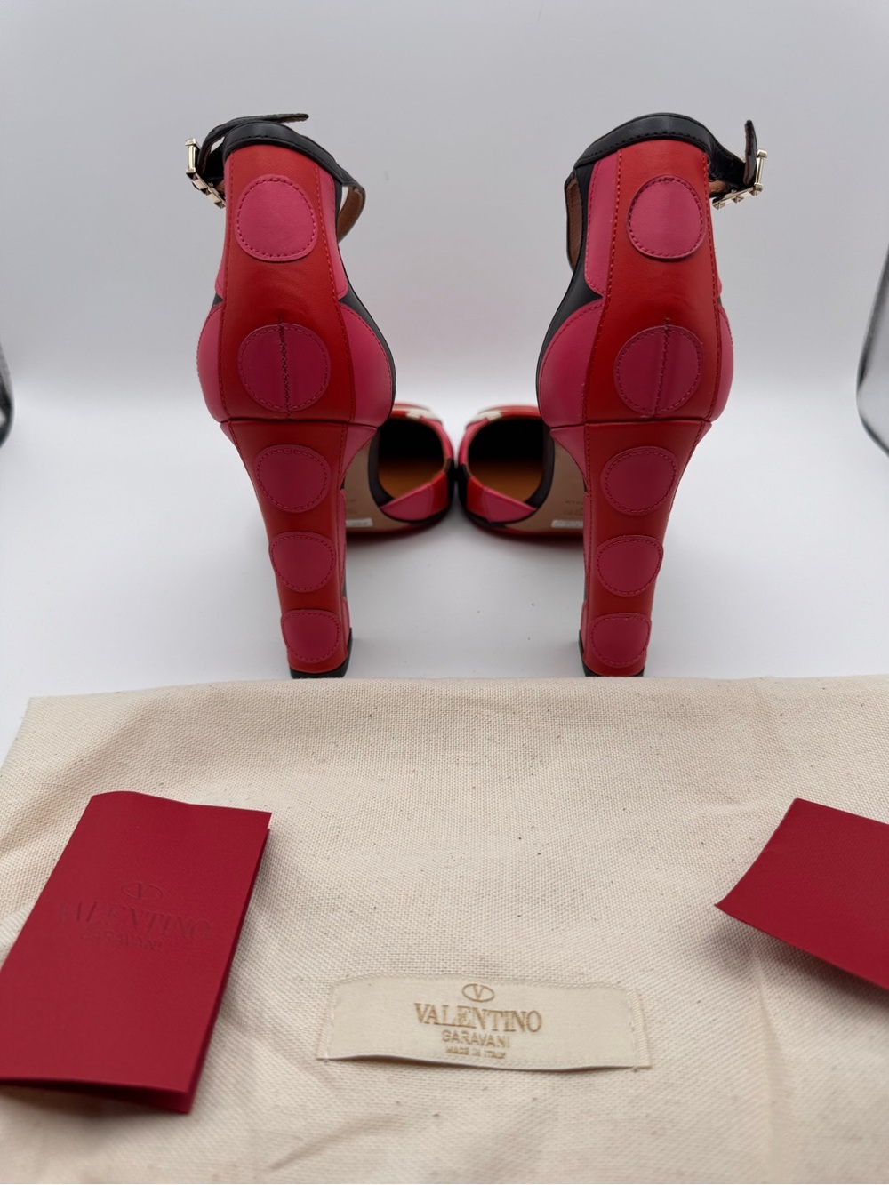 Valentino Garavani Pink&Red Polka Dot Patch Leather Block Heel Multicolour-Sz 38 - Picture 6 of 9